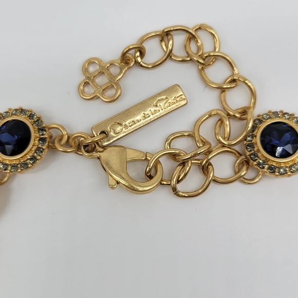 Oscar De La Renta Sapphire + Diamond Swarovski Crystal Evening Necklace in Gold - Picture 5 of 5